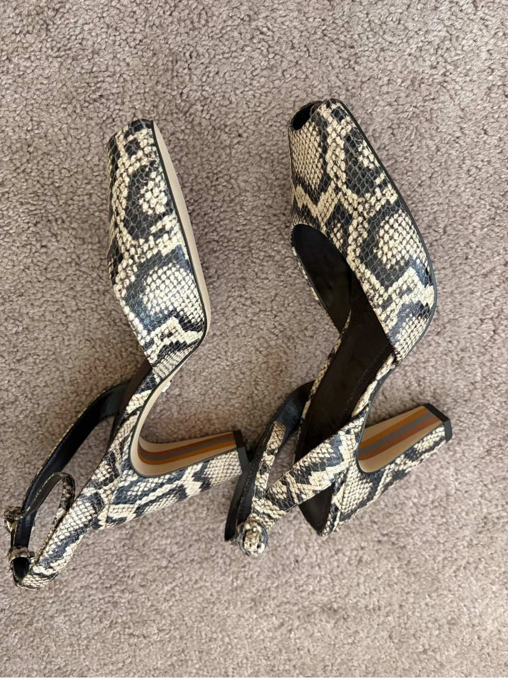 Sam Edelman Wrenna Snake Print Heels in Black and Brown